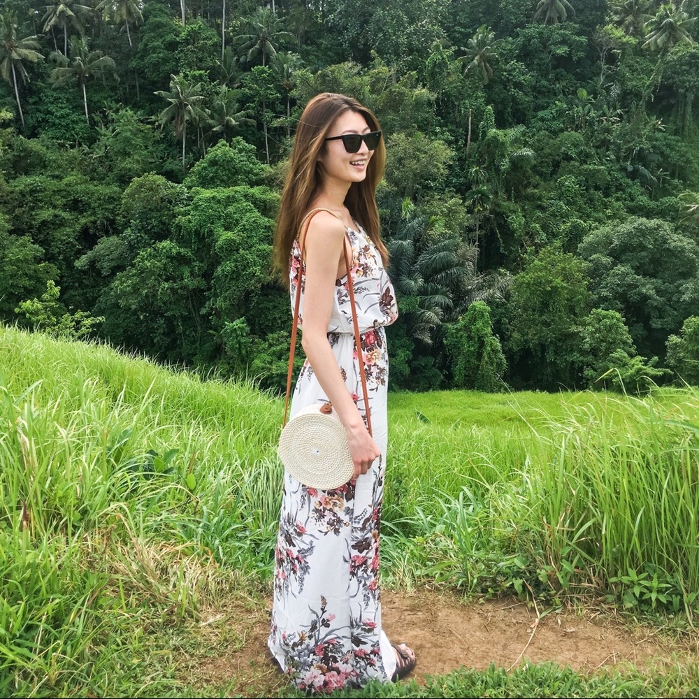 White Floral Tie Strap Maxi Dress